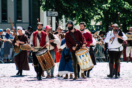 Reims France June 2, 2019 View of people in the streets of Johanniques feast, annual French celebration in Reimsのeditorial素材
