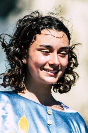 Reims France June 2, 2019 View of people disguised as medieval character unfolding in the streets during the Johanniques feast, annual French celebration in Reimsのeditorial素材