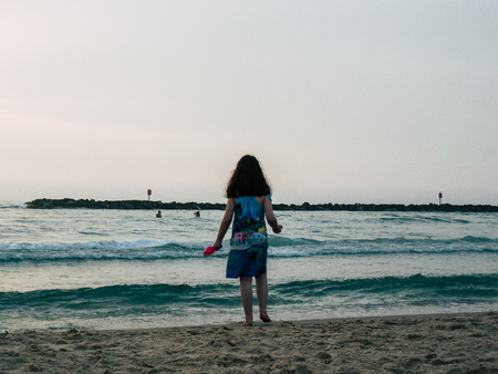 Tel Aviv Israel June 2, 2019 View of unknown Israeli children having fun on the beach of Tel Aviv in the afternoonのeditorial素材