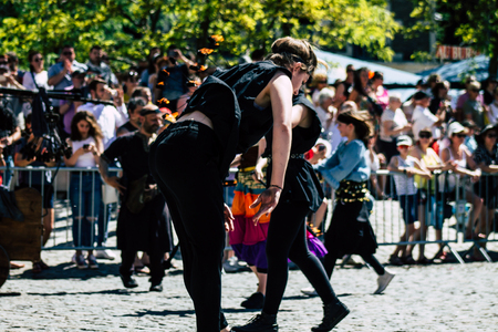 Reims France June 2, 2019 View of people in the streets of Johanniques feast, annual French celebration in Reimsのeditorial素材
