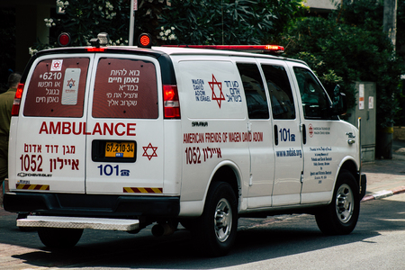 Tel Aviv Israel June 13, 2019 View of a Israeli ambulance rolling in the streets of Tel Aviv in the afternoonのeditorial素材