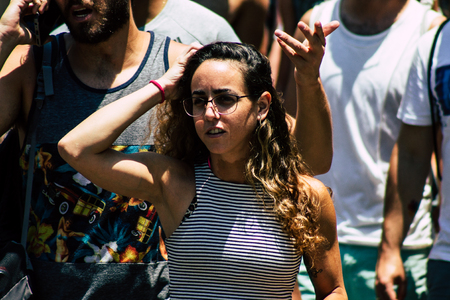 Tel Aviv Israel June 14, 2019 Portrait of unknown Israeli people participating to the gay pride...