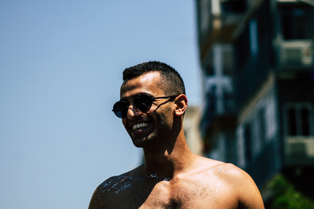 Tel Aviv Israel June 14, 2019 Portrait of unknown Israeli people participating to the gay pride parade in the streets of Tel Aviv in the afternoonのeditorial素材