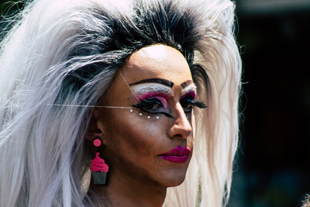 Tel Aviv Israel June 14, 2019 Portrait of unknown Israeli people participating to the gay pride parade in the streets of Tel Aviv in the afternoonのeditorial素材