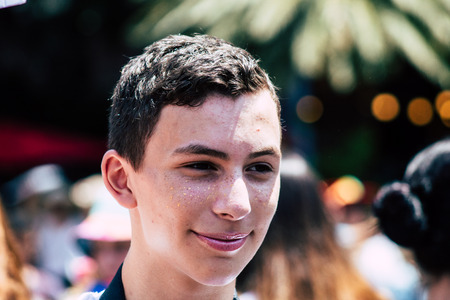 Tel Aviv Israel June 14, 2019 Portrait of unknown Israeli people participating to the gay pride parade in the streets of Tel Aviv in the afternoonのeditorial素材
