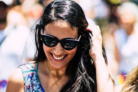 Tel Aviv Israel June 14, 2019 Portrait of unknown Israeli people participating to the gay pride parade in the streets of Tel Aviv in the afternoonのeditorial素材