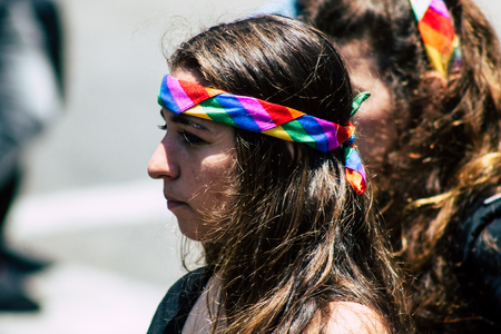 Tel Aviv Israel June 14, 2019 Portrait of unknown Israeli people participating to the gay pride parade in the streets of Tel Aviv in the afternoonのeditorial素材