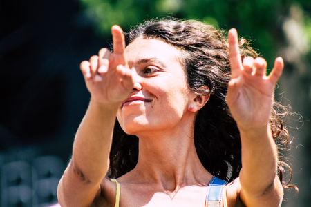 Tel Aviv Israel June 14, 2019 Portrait of unknown Israeli people participating to the gay pride parade in the streets of Tel Aviv in the afternoonのeditorial素材