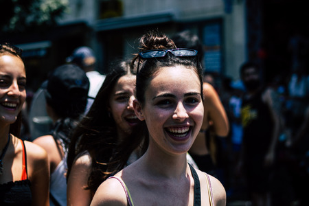 Tel Aviv Israel June 14, 2019 Portrait of unknown Israeli people participating to the gay pride...