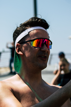 Tel Aviv Israel June 14, 2019 Portrait of unknown Israeli people participating to the gay pride parade in the streets of Tel Aviv in the afternoonのeditorial素材
