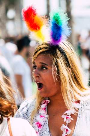 Tel Aviv Israel June 14, 2019 Portrait of unknown Israeli people participating to the gay pride parade in the streets of Tel Aviv in the afternoonのeditorial素材
