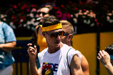 Tel Aviv Israel June 14, 2019 Portrait of unknown Israeli people participating to the gay pride parade in the streets of Tel Aviv in the afternoonのeditorial素材