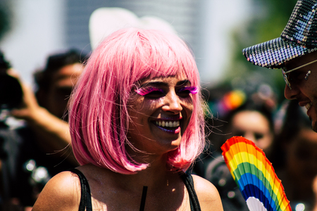 Tel Aviv Israel June 14, 2019 Portrait of unknown Israeli people participating to the gay pride...