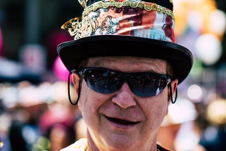 Tel Aviv Israel June 14, 2019 Portrait of unknown Israeli people participating to the gay pride parade in the streets of Tel Aviv in the afternoonのeditorial素材