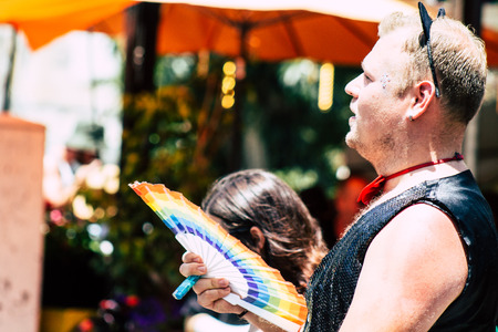 Tel Aviv Israel June 14, 2019 Portrait of unknown Israeli people participating to the gay pride parade in the streets of Tel Aviv in the afternoonのeditorial素材