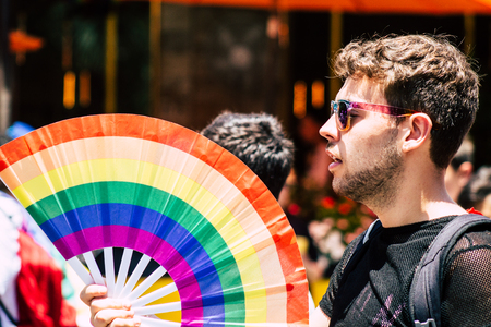Tel Aviv Israel June 14, 2019 Portrait of unknown Israeli people participating to the gay pride...