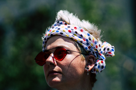 Tel Aviv Israel June 14, 2019 Portrait of unknown Israeli people participating to the gay pride parade in the streets of Tel Aviv in the afternoonのeditorial素材