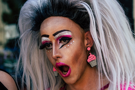 Tel Aviv Israel June 14, 2019 Portrait of unknown Israeli people participating to the gay pride parade in the streets of Tel Aviv in the afternoonのeditorial素材