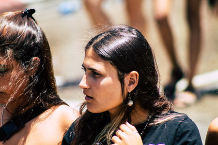Tel Aviv Israel June 14, 2019 Portrait of unknown Israeli people participating to the gay pride...