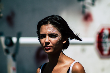 Tel Aviv Israel June 14, 2019 Portrait of unknown Israeli people participating to the gay pride parade in the streets of Tel Aviv in the afternoonのeditorial素材