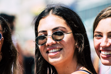 Tel Aviv Israel June 14, 2019 Portrait of unknown Israeli people participating to the gay pride parade in the streets of Tel Aviv in the afternoonのeditorial素材
