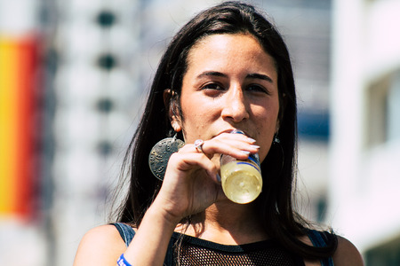Tel Aviv Israel June 14, 2019 Portrait of unknown Israeli people participating to the gay pride parade in the streets of Tel Aviv in the afternoonのeditorial素材