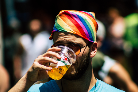 Tel Aviv Israel June 14, 2019 Portrait of unknown Israeli people participating to the gay pride parade in the streets of Tel Aviv in the afternoonのeditorial素材