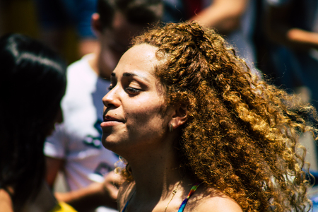 Tel Aviv Israel June 14, 2019 Portrait of unknown Israeli people participating to the gay pride parade in the streets of Tel Aviv in the afternoonのeditorial素材