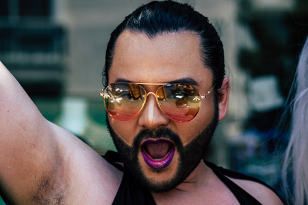 Tel Aviv Israel June 14, 2019 Portrait of unknown Israeli people participating to the gay pride...