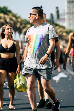 Tel Aviv Israel June 14, 2019 View of unknown Israeli people participating to the gay pride parade in the streets of Tel Aviv in the afternoonのeditorial素材