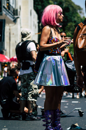 Tel Aviv Israel June 14, 2019 View of unknown Israeli people participating to the gay pride parade in the streets of Tel Aviv in the afternoonのeditorial素材