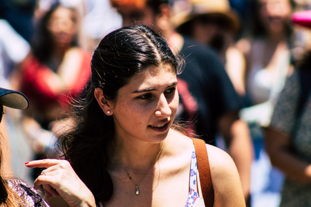 Tel Aviv Israel June 14, 2019 Portrait of unknown Israeli people participating to the gay pride parade in the streets of Tel Aviv in the afternoonのeditorial素材