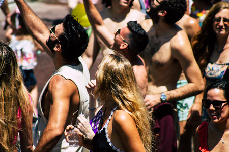 Tel Aviv Israel June 14, 2019 View of unknown Israeli people participating to the gay pride parade in the streets of Tel Aviv in the afternoonのeditorial素材