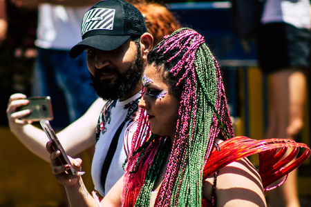 Tel Aviv Israel June 14, 2019 View of unknown Israeli people participating to the gay pride parade in the streets of Tel Aviv in the afternoonのeditorial素材