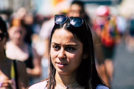 Tel Aviv Israel June 14, 2019 Portrait of unknown Israeli people participating to the gay pride parade in the streets of Tel Aviv in the afternoonのeditorial素材