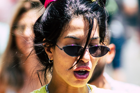 Tel Aviv Israel June 14, 2019 Portrait of unknown Israeli people participating to the gay pride parade in the streets of Tel Aviv in the afternoonのeditorial素材