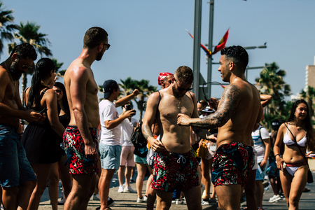 Tel Aviv Israel June 14, 2019 View of unknown Israeli people participating to the gay pride parade in the streets of Tel Aviv in the afternoonのeditorial素材