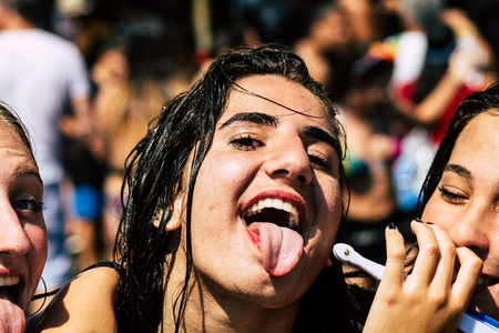 Tel Aviv Israel June 14, 2019 Portrait of unknown Israeli people participating to the gay pride parade in the streets of Tel Aviv in the afternoonのeditorial素材