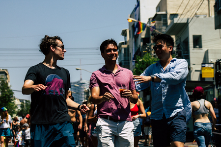 Tel Aviv Israel June 14, 2019 View of unknown Israeli people participating to the gay pride parade in the streets of Tel Aviv in the afternoonのeditorial素材