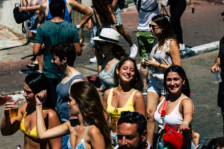 Tel Aviv Israel June 14, 2019 View of unknown Israeli people participating to the gay pride parade in the streets of Tel Aviv in the afternoonのeditorial素材
