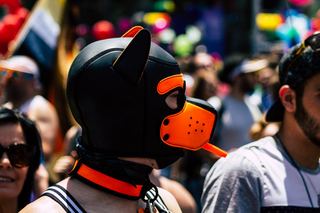 Tel Aviv Israel June 14, 2019 Portrait of unknown Israeli people participating to the gay pride parade in the streets of Tel Aviv in the afternoonのeditorial素材
