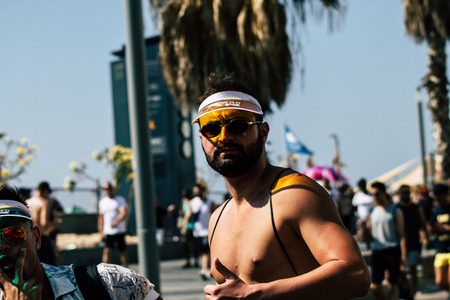 Tel Aviv Israel June 14, 2019 View of unknown Israeli people participating to the gay pride parade in the streets of Tel Aviv in the afternoonのeditorial素材