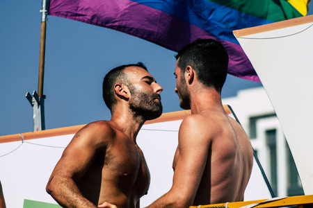 Tel Aviv Israel June 14, 2019 Portrait of unknown Israeli people participating to the gay pride parade in the streets of Tel Aviv in the afternoonのeditorial素材