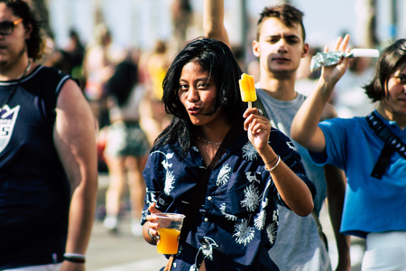 Tel Aviv Israel June 14, 2019 View of unknown Israeli people participating to the gay pride parade in the streets of Tel Aviv in the afternoonのeditorial素材