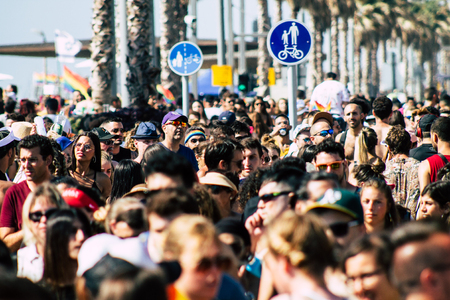 Tel Aviv Israel June 14, 2019 View of unknown Israeli people participating to the gay pride parade in the streets of Tel Aviv in the afternoonのeditorial素材