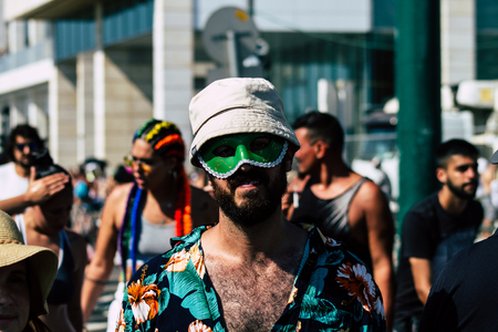 Tel Aviv Israel June 14, 2019 View of unknown Israeli people participating to the gay pride parade in the streets of Tel Aviv in the afternoonのeditorial素材