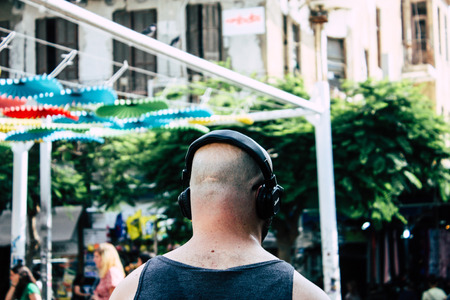 Tel Aviv Israel June 16, 2019 View of unknown Israeli people walking in the streets of Tel Aviv in the afternoonのeditorial素材