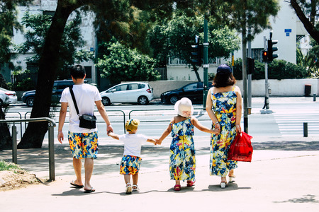 Tel Aviv Israel June 16, 2019 View of unknown Israeli people walking in the streets of Tel Aviv in the afternoonのeditorial素材