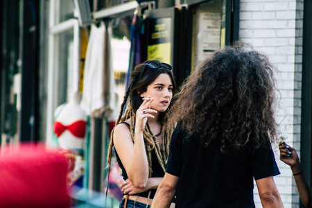 Tel Aviv Israel June 16, 2019 View of unknown Israeli people walking in the streets of Tel Aviv in the afternoonのeditorial素材