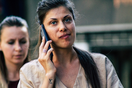 Tel Aviv Israel June 16, 2019 View of unknown Israeli people walking in the streets of Tel Aviv in the afternoonのeditorial素材